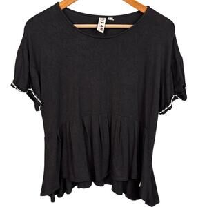 Dolan Anthropologie Womens Peplum Top Black Rayon Baby Doll Size S Boho Casual